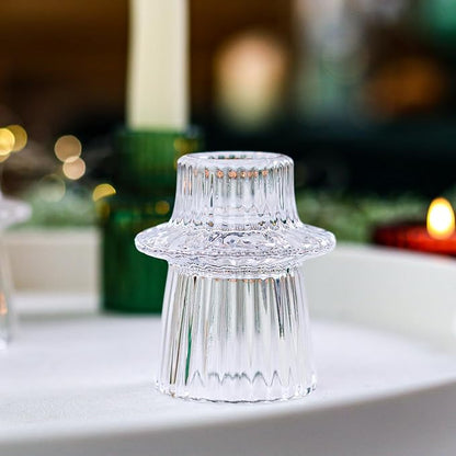 Christmas Class Candlestick Holders 6PCS Red Green Ribbed Taper Candlestick Holders for Tealight Candles Christmas Table Centerpieces Indoor Decoration