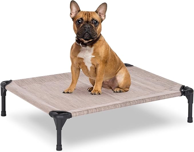 Elevated Dog Bed for Outdoor, Medium Raised Dog Cot with Washable Mesh, Cooling Pet Cot Chew Proof for Outside Camping, 32"x25" Grey-Mewly Pet