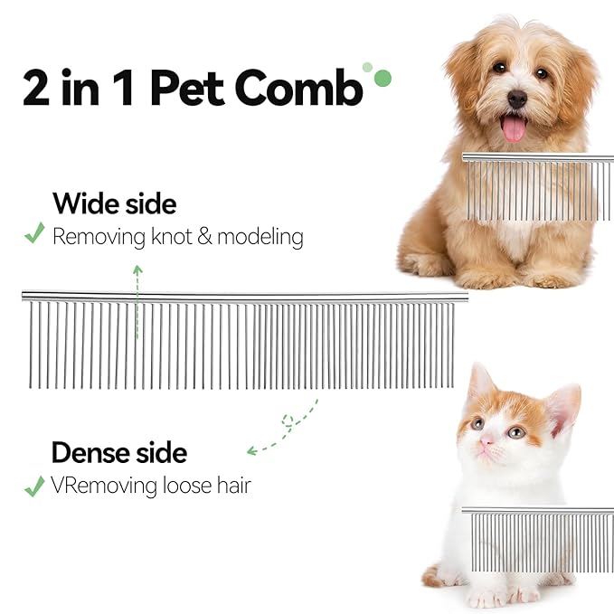 Dog & Cat Brush,Pet Grooming Kit 2PCS- Cat Brush for Shedding| Pet Metal Comb. Self-Cleaning Slicker Brush for Short and Long Hair. Removes Undercoat, Loose Hair, Tangled, Dirt and Massages.-Mewly Pet
