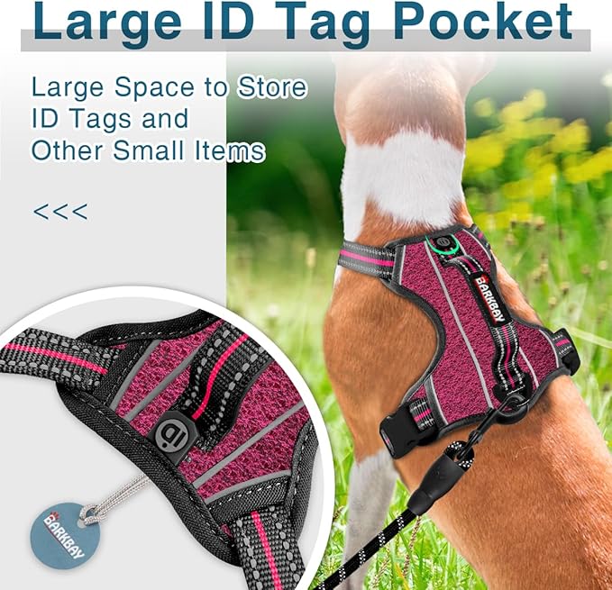 BARKBAY Dog Harness No Pull with ID Tag Pocket - Heavy Duty, Reflective, Easy Control for Large Dogs(Pink/Black,S)-Mewly Pet