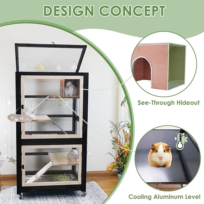 Chinchilla Cage Large Critter Nation Enclosure for Squirrel Chameleon Ferret Rat Guinea Pig Rabbit with Ramps, Chew-Proof Ramps & Slide-Out Tray-Mewly Pet