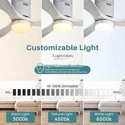 Sofucor Ceiling Fan with Lights 52 Inch Flush Mount Ceiling Fan with Remote Control, 3 Solid Wood Blades Modern Outdoor Ceiling Fans for Bedroom/Farmhouse/Patio/Indoor, Quiet DC Motor, Silver & Grey