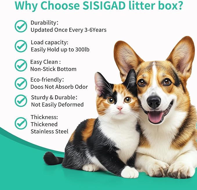 XL Cat Litter Box,24" Stainless Steel Litter Box,Large Big Cats,Extra Large Kitty 17" High Wall Sides Enclosure,Non-Sticky Easy Cleaning,Include Litter Scoop-Mewly Pet