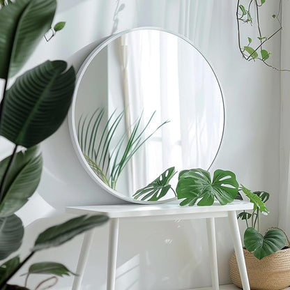 White Round Mirror 30 inch, Large Round Mirror, Bathroom Mirror Matte Metal Frame, Circle Mirrors for Living Room, Bathroom, Wall, Hallway.