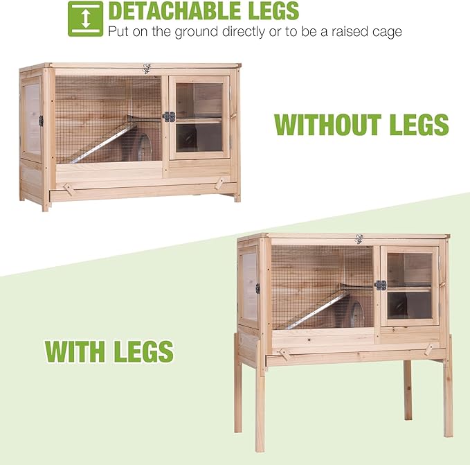 GUTINNEEN Rabbit Hutch Indoor Guinea Pig Cage Bunny House 36.6" Upgraded with Anti Chewing Edges, Cool Zinc Sheet, Leakproof PVC Layer, Wire Floor, Detachable Legs (Nature)-Mewly Pet