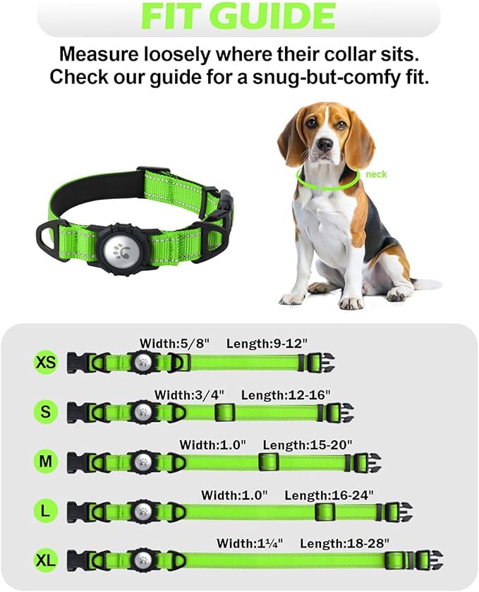 TagME Airtag Dog Collar,Waterproof Reflective Pet Collar with Airtag Holder,Soft Padded and Double D-Rings for Extra Large Dogs,Green-Mewly Pet