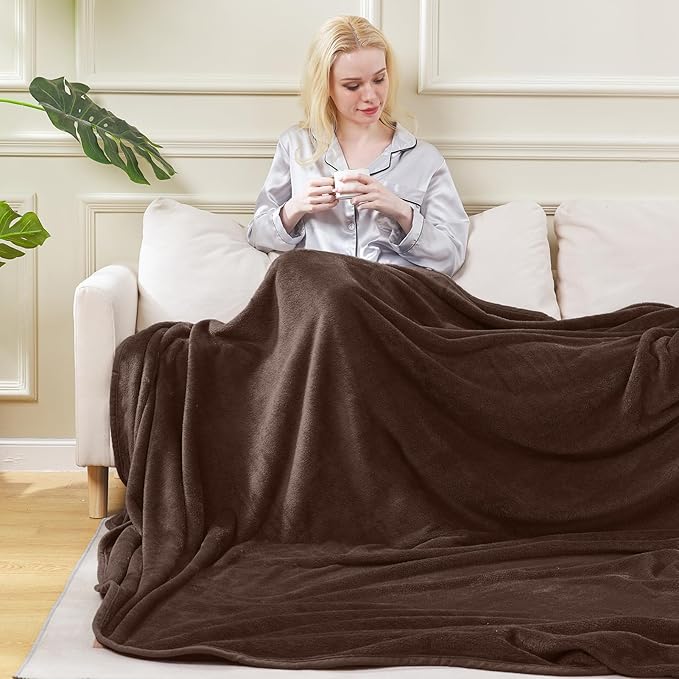 HOZY Soft Blanket Twin Size Fleece Warm Fuzzy Throw Blankets for The Bed Sofa Lightweight 350GSM Chocolate 66"*90"