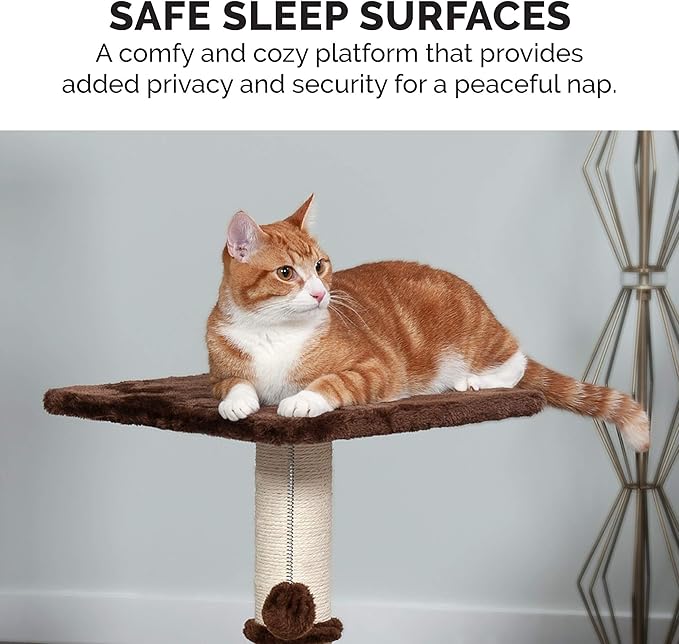 Furhaven 22.5" Tall Cat Tree for Indoor Cats, Ft. Sisal Scratching Post, Plush Ball Toy, & Busy Box Toy - Tiger Tough Scratching Post Interactive Playground - Brown, One Size-Mewly Pet