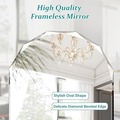 Pregaspor Single Beveled Edge Bathroom Vanity Mirror, 23.6" x 35.4" Oval Wall Mirror, Shatterproof Frameless Mirror for Over Sink, Restroom