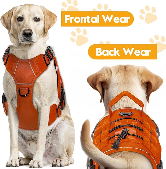 Heavy-Duty Tactical Dog Harness for Large Dogs, No Pull Adjustable Reflective Pet Vest with Molle System, K9 Military-Grade Control for Service Training, Outdoor & 10+ Breeds, Orange, Medium-Mewly Pet