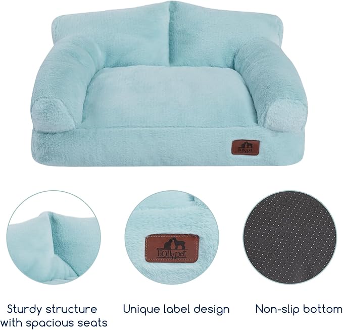 Hollypet Fluffy Plush Pet Cat Couch Sofa Soft Calming Pet Dog Sofa Beds for Medium Small Cats and Dogs, Mint Green-Mewly Pet