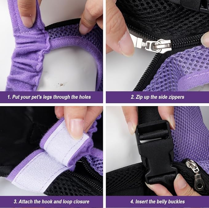 FEimaX Dog Carrier Backpack Pet Legs Out Front Cat Travel Bag, Adjustable Puppy Backpacks Carriers Hands-Free for Small Medium Dogs Cats Hiking Traveling Camping Daily Walking (X-Large, Purple)-Mewly Pet