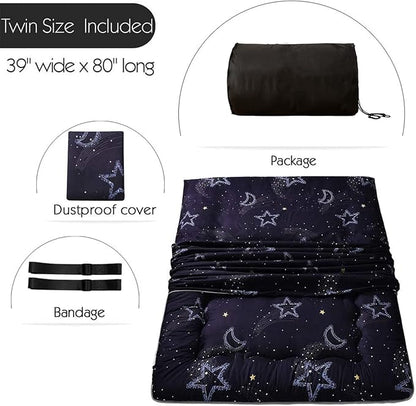 MAXYOYO Japanese Futon Mattress Floor Mattress Sleeping Pad Foldable Bed Roll Up Camping Cushion Floor Lounger Bed Couches and Sofas Couch Topper, Moon and Star, Twin Size