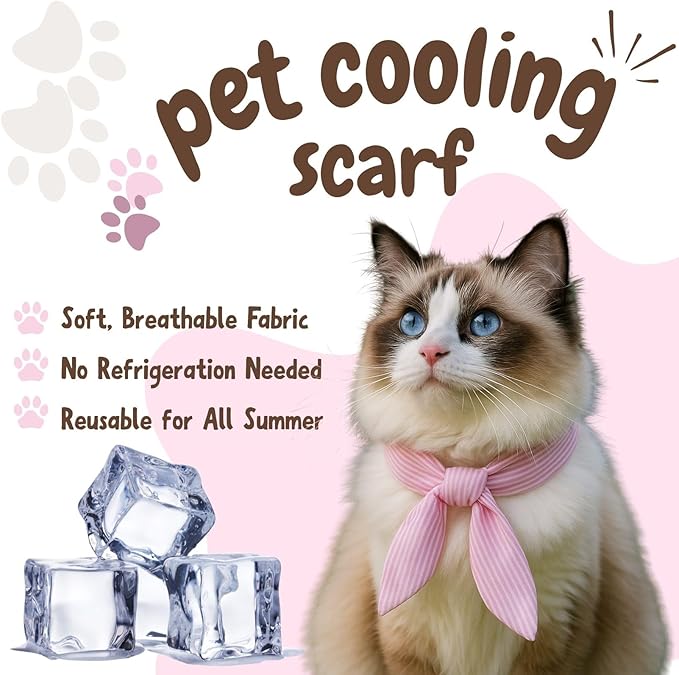 4pcs Cooling Scarf for Pets,Summer Cooling Scarves Keep Cats and Dogs Cool, Reused,Rrecycled,Suitable for Dogs (4pcs-Pink Stripe)-Mewly Pet