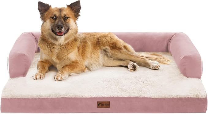 Orthopedic Dog Beds for Large Dogs, Waterproof Dog Beds, Memory Foam Dogs Couch Beds, Comfy Bolster Pet Beds with Removable Washable Cover, Nonskid Bottom (Large,Pink)-Mewly Pet