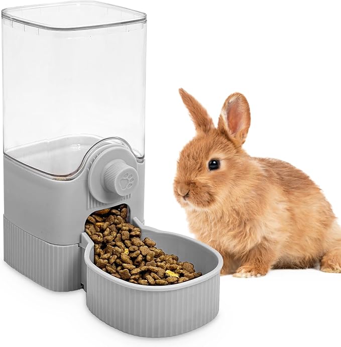 Fhiny Rabbit Food Dispenser, 40oz Large Capacity Hanging Gravity Bunny Feeder for Cage Automatic Guinea Pig Feeding Bowls Pet Food Storage for Bunny Guinea Pig Chinchilla Ferret Cat Puppy-Mewly Pet