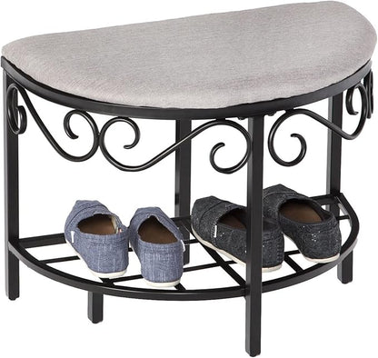 Mango Steam Half Moon Shoe Bench - Vanity Seat/Dressing Stool/Makeup Chair - Heather Gray