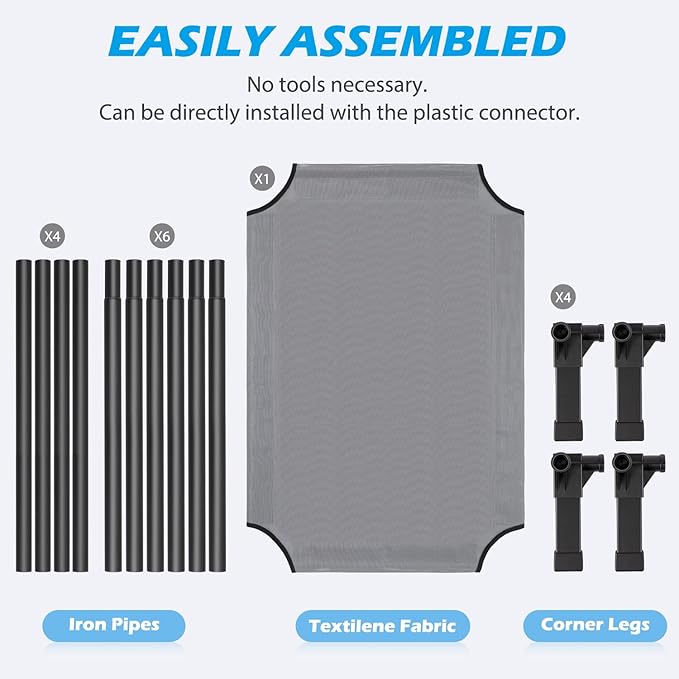 Heeyoo Elevated Dog Bed, Cooling Raised Pet Cot with Chew Proof Washable Breathable Mesh and Metal Frame, Portable Dog Cot Bed with No-Slip Feet for Outdoor or Indoor Use-Mewly Pet