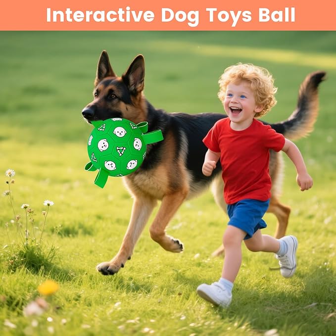 Interactive Dog Toys, Soccer Ball with Straps, Durable Herding Ball for Tug of War, Water Pool Dog Busy Toys for Indoor/Outdoor Play – Fun Birthday Gift for Medium & Large Dogs, 8 Inch-Mewly Pet