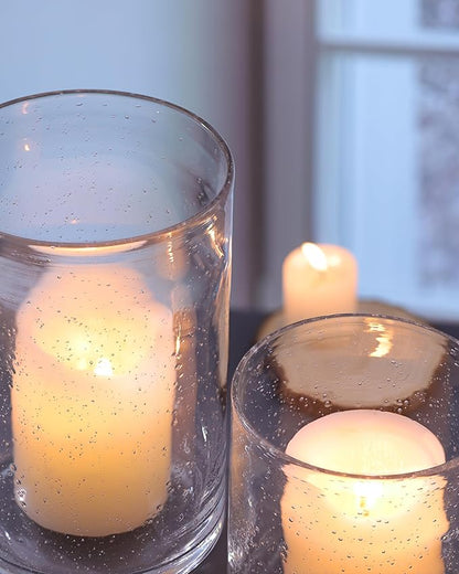 Large Hurricane Candle Holder Set of 3 Clear Candle Holders for Pillar Candles, Seeded Bubbles Glass Candle Holder for Table Centerpiece, Glass Cylinder Vases for Home, Patio and Wedding 10" 7" 4" H