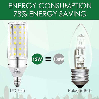 E12 LED Corn Light Bulb, 12W Equivalent 100W, 1200 Lumen Daylight 5000K, Non-Dimmable Candelabra Base Chandelier Light Bulbs, Pack of 3