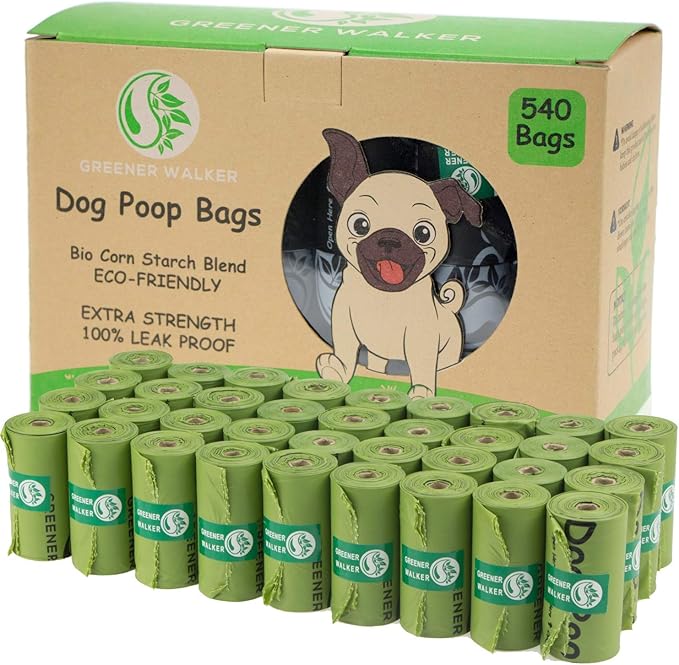 Greener Walker Poop Bags for Dog Waste-540 Bags,Extra Thick Strong 100% Leak Proof Dog Waste Bags (Green)-Mewly Pet