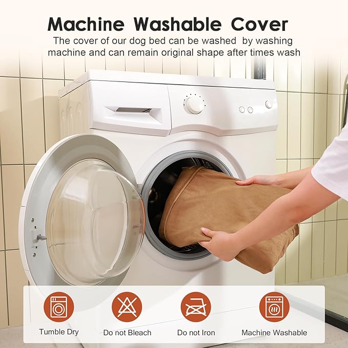 Chew Proof Dog Bed, 3" Memory Foam Dog Bed for Small and Medium Dogs, Removable and Washable Microsuede Cover, Waterproof Liner, Nonskid Bottom, 35x23 Inches M Khaki-Mewly Pet