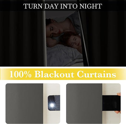 NICETOWN 100% Blackout Curtains for Living Room 96 inches Long, Grommet Thermal Insulated Window Treatment Lightweight Travels Portable Shades for Bedroom/Kids Room, Dark Grey, W52 x L96