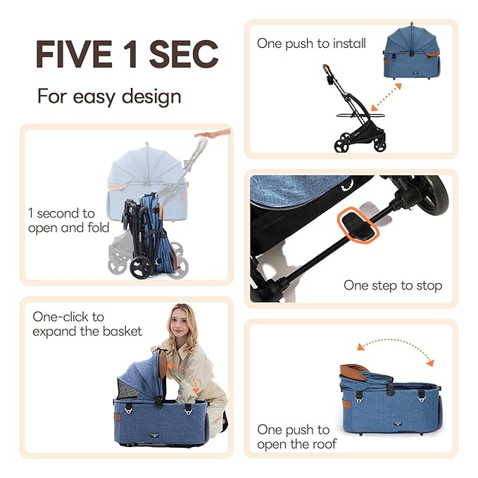 X-Fold Dog Stroller for Small/Medium Dogs up to 55 Lbs, Premium 3 in 1 Pet Stroller, Large All-Terrain Rubber Wheels, Navy Blue-Mewly Pet