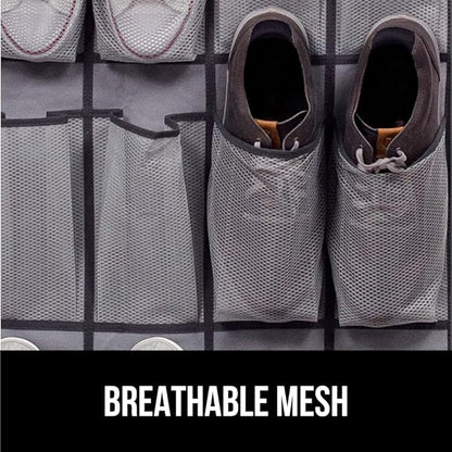 GORILLA GRIP Over the Door Shoe Organizer, 2 Pack, 24 Breathable Mesh Pockets, Space Saving Hanging Storage Holder, Closet Rack Hanger Holds Up to 40 lbs, Hangs on Closets, Shoes, Accessories, Gray