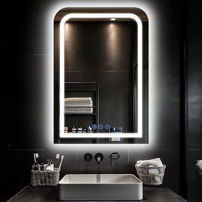 LED Bathroom Mirror, 24"x 36" LED Mirror with Lights for Bathroom, Lighted Vanity Mirrors for Wall, Anti-Fog, Dimmable, Tempered Glass, Memory Function, 3 Colors, Safe Use (White)