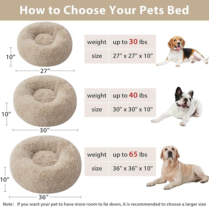 WNPETHOME Calming Dog Beds for Large Dogs, Anti-Anxiety Donut Large Pet Bed, Fluffy Faux Fur Plush Dog Bed，Warming Cozy Soft Round Lagre Dogs Bed for Pet, Cat Cuddler Cushion Bed-Mewly Pet