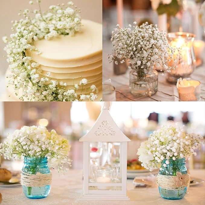 80 Pcs Babys Breath Artificial Flowers Bulk, Real Touch Fake White Babies Breath Flowers, Faux Gypsophila Bouquet for Wedding Home Decor Floral Arrangement