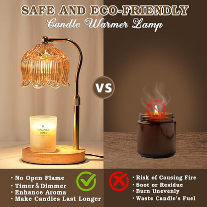 Christmas Birthday Gifts for Women, Candle Warmer Lamp with Timer & Height Adjustable, House Warming Gift for New Home Essentials, Gift for Mom Her Grandma, Flower Candle Warming Lamp