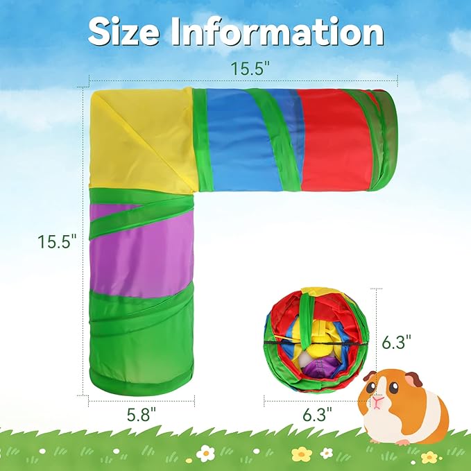 Rypet Guinea Pig Tunnels and Tubes Collapsible 2 Way and L-Type Tunnel with Interactive Ball Small Animal Activity Tunnel Hideaway Toys for Baby Rabbit Ferret Hamster Chinchilla Hedgehog-Mewly Pet