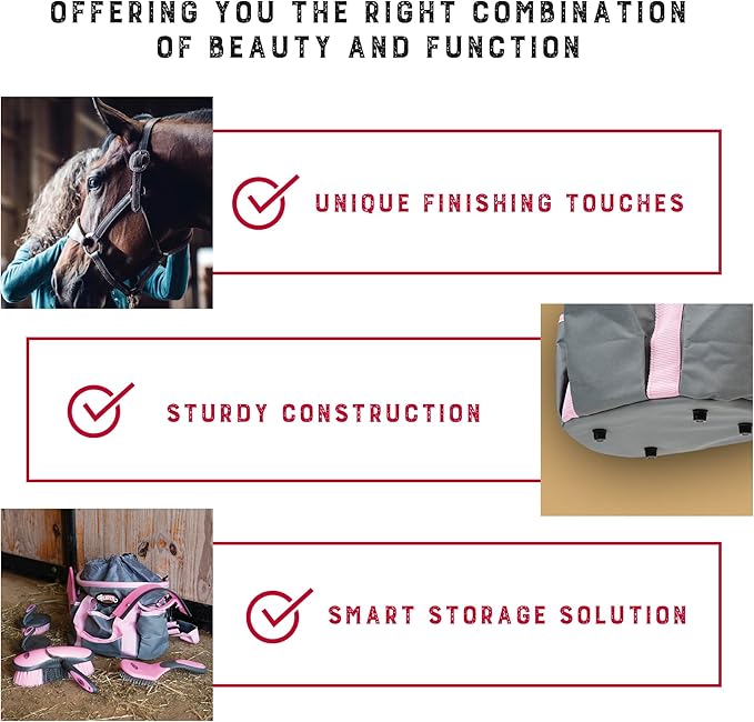 Weaver Leather Horse Grooming Kit, 7-piece Horse Brush Set with Organizer Tote Bag, Equine Care, Horse Tack Room Equipment, Grooming Horse Supplies, Gray/Pink-Mewly Pet
