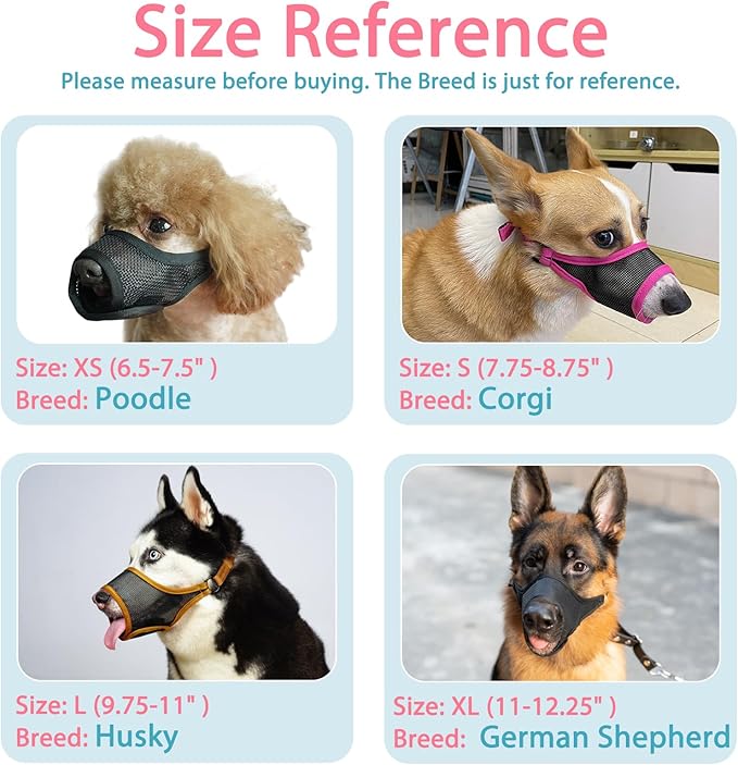 LUCKYPAW Dog Muzzle, Mesh Muzzle for Large Medium Small Dogs, Soft Mouth Guard for Biting Chewing, Breathable Mouth Guard with Adjustable Strap for Training(Black, L(Snout:9.75"-11"))-Mewly Pet
