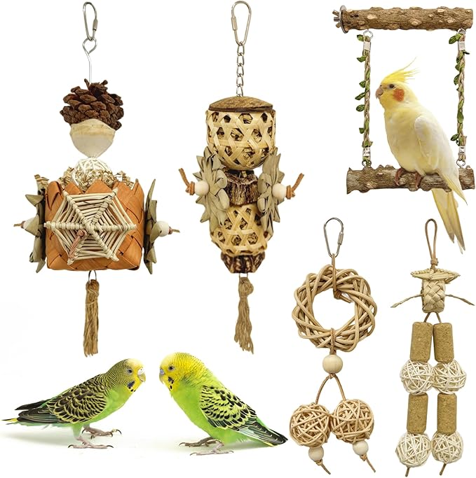 5-Pack Natural Hanging Basket Bird Toys – Foraging & Chewing Toys for Parakeets, Cockatiels, Conures & Small Birds – No Plastic, All-Natural Materials-Mewly Pet
