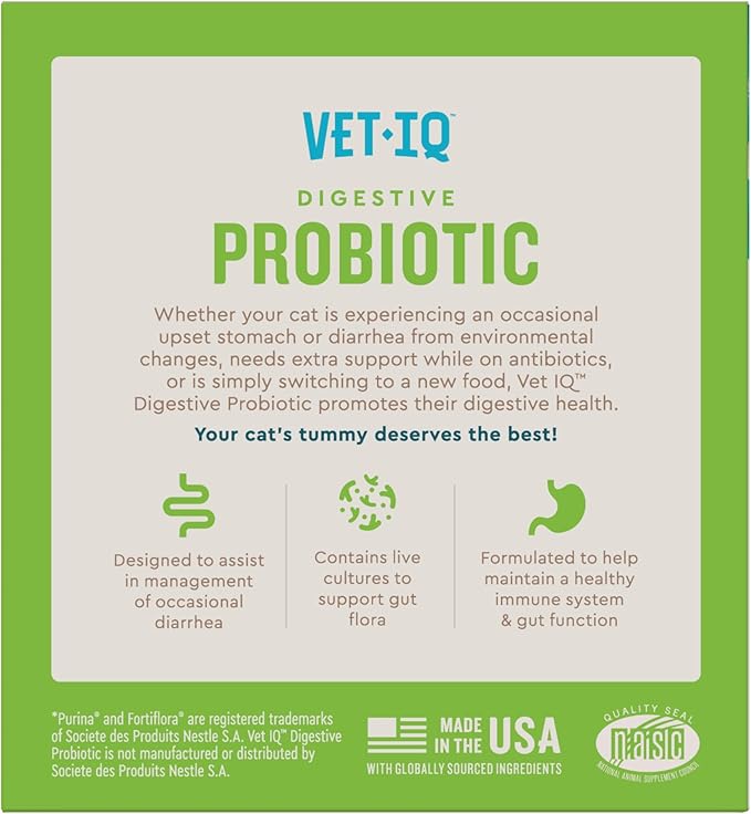 VetIQ Probiotic Powder for Cats, Compare to Fortiflora Probiotic Powder*, Treats Diarrhea and Food Sensitivity, Chicken Flavored Single Serve Packets for Indoor and Outdoor Cats, 30 Count-Mewly Pet