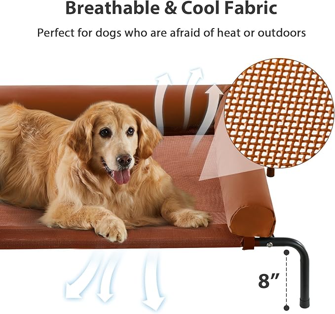 RRPETHOME Large Elevated Cooling Dog Bed, Raised Dog Cot Beds for Large Dogs, Elevated Outdoor Pet Cot, Chew Proof Portable Cooling Pet Cot with Skid-Resistant Feet and Breathable Mesh-Mewly Pet