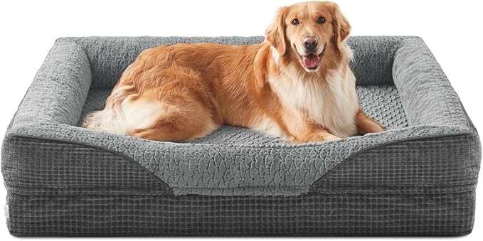 INVENHO Orthopedic Dog Beds Large Sized, XL Washable Egg-Crate Memory Foam Dog Couch Bed with Washable Removable Cover, Waterproof Lining and Nonskid Bottom-Mewly Pet