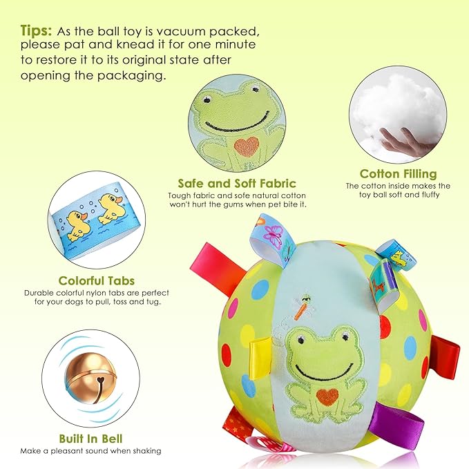 Dog Squeaky Plush Toy with Straps, 6-Inch Soft Stuffed Ball with Cotton Material and Bell Built-in, Pet Interactive Fetch Toy for Small to Large Dog-Mewly Pet