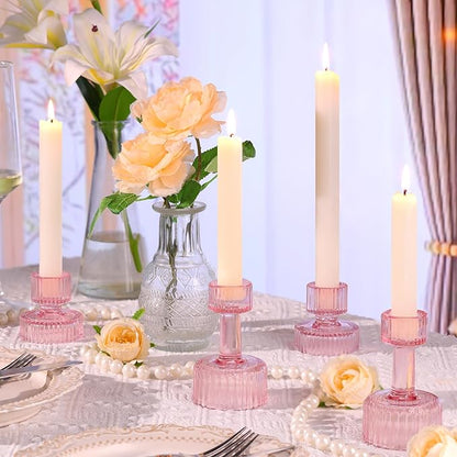 Candlestick Holders Bulk, 6 Pcs Pink Combination Candle Holders Set, Crystal Candle Holders for Wedding, Table Centerpiece, Home Decoration