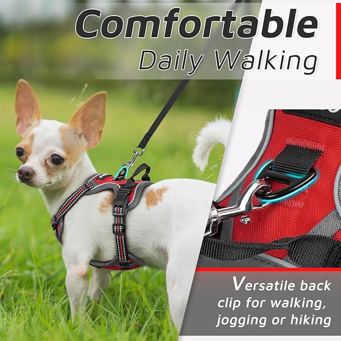 Eagloo Small Dog Harness No Pull, Service Vest with Reflective Strips and Control Handle, Adjustable and Comfortable for Easy Walking, No Choke Pet Harness with 2 Metal Rings, Red, XS-Mewly Pet