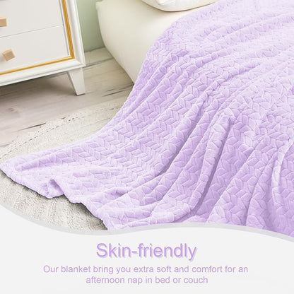 Exclusivo Mezcla Fleece King Size Blanket for Bed, 90x104 Inches Soft Cozy Jacquard Flannel Blankets, Lightweight Fuzzy Plush Warm for Winter, Lilac Purple