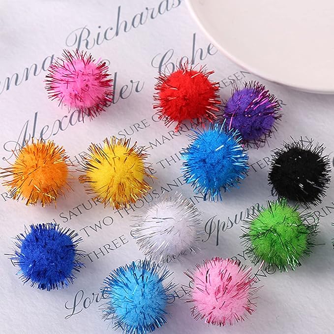 PET SHOW 20pcs Cat Sparkle Ball for Indoor Cats 1.77 Inch Assorted Color Glitter Kittens Toy Balls Cat Chase Pom Pom Balls for Cats-Mewly Pet