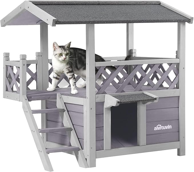 Aivituvin Cat House Outdoor Indoor Feral Kitty Shelter with Escape Door for Cats, Weatherproof Roof-Mewly Pet