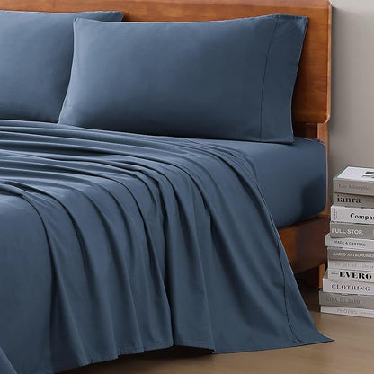 LANE LINEN Eco Friendly 100% Organic Cotton Fully Elasticized Full Sheet Set, Low Pilling Fade Resistant Machine Washable Naturally Cooling Full Bed Sheets, Soft & Comfy Cotton Bedding- Navy