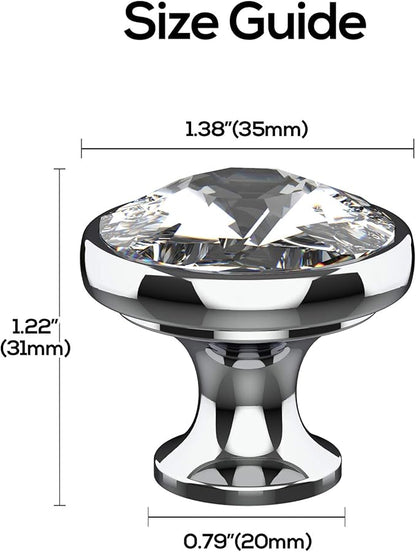Alzassbg 10 Pack Clear Crystal with Matt Black Base Cabinet Knobs, 1-3/8 Inch (35mm) Diameter Cabinet Hardware Round Crystal Knobs for Drawers AL1011
