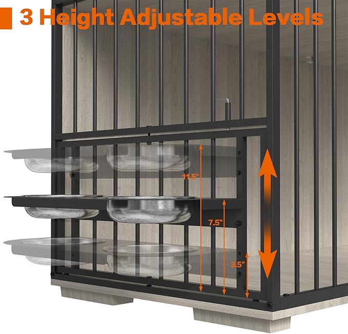 86.6inch Dog Crate Furniture with Storage,Furniture Style TV Stand Dog Kennel for 2 Dogs,with 6 Drawers,Removable Divider&Adjustable Bowls,Heavy Duty Metal Chew-Resistant Dog Crate Furniture-Mewly Pet